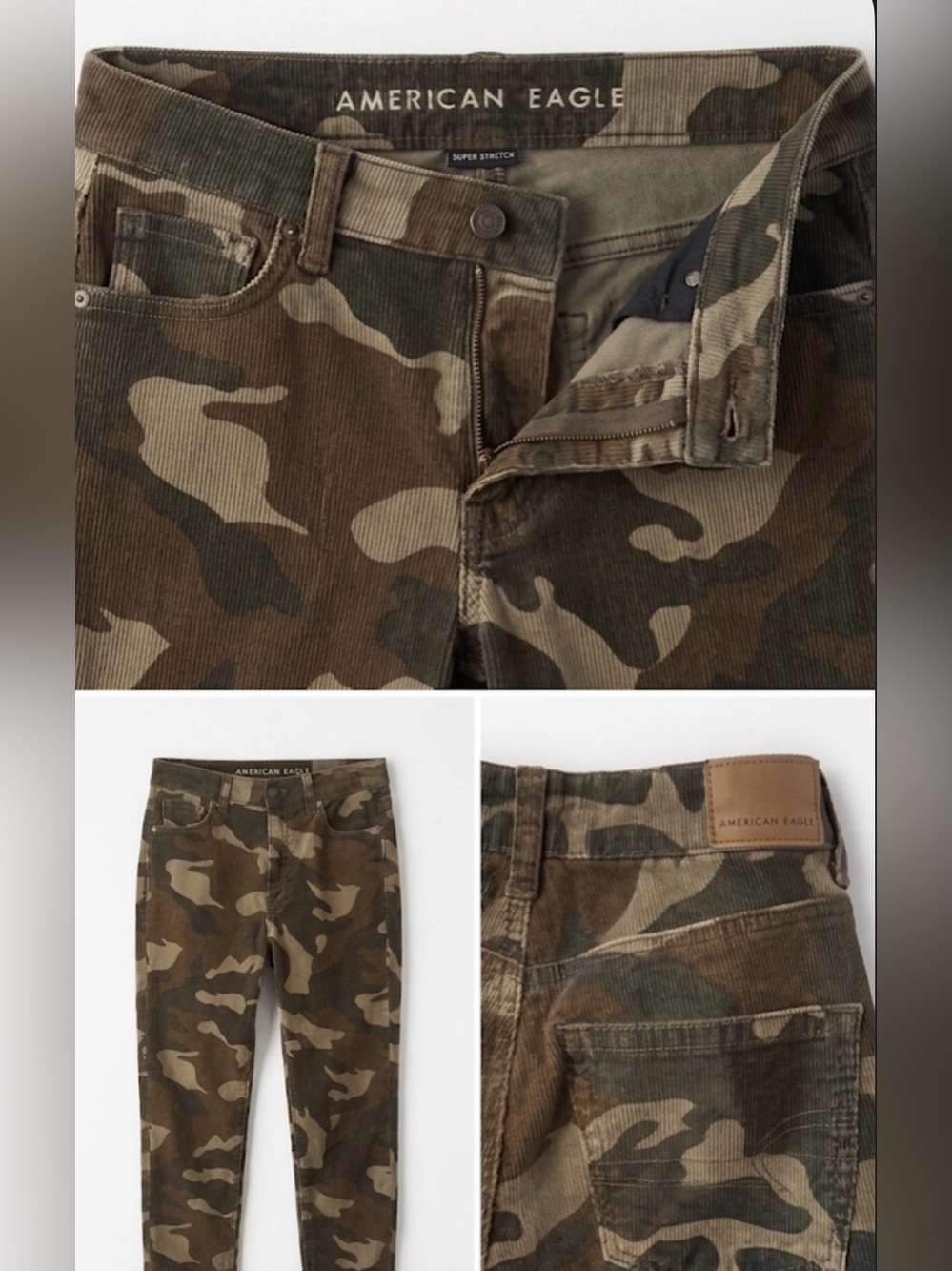 American Eagle Outfitters womens Camo Slim Straight Jeans - Olive/Brown MOM jean
